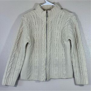 Inis Crafts 100% Merino Wool Full Zip Cardigan Sweater in Oatmeal Women’s Medium